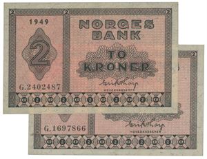 2 stk. 2 kroner 1949 G