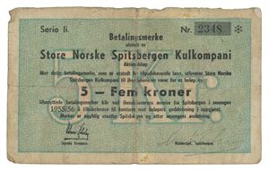 5 kroner 1955/56. Serie Ii. Nr.2348. RR. Rifter i kanten, flekk/tears on the edge, spot