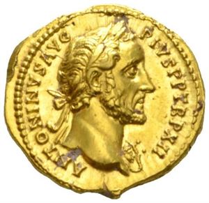 ANTONINUS PIUS 138-161, aureus, Roma 148-149 e.Kr. (7,23 g). R: Aequitas stående mot venstre. Filemerke i kanten/traces of filing on the edge. Ex. Oslo Myntgalleri a/s nr.4 11/5-2014 nr.1190