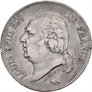 Louis XVIII, 1814-1824. 5 francs 1821 A. Kantskader/edge nicks