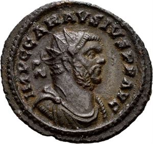 Carausius 286-293, antoninian, Colchester 292-293 e.Kr. R: Pax stående mot venstre