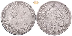 Russia. Peter I, rubel 1718. Kadashevsky mint. Ripe på revers/scratch on reverse