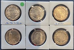 Lot 6 stk. 2 kroner 1906 (2), 1907 (2), 1914 jub. og 1917. Alle myntene er 01 eller bedre