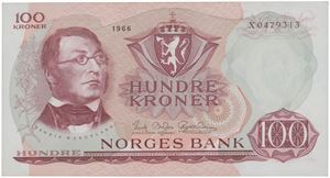 100 kroner 1966. X0479313. Erstatningsseddel/replacement note.