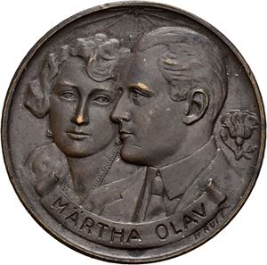 Märtha og Olav. Minne om bryllupet 21.mars 1929. Rui. Bronse. 29 mm