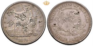 Trade dollar 1876 S. Flere kontramerker/numerous chopmarks