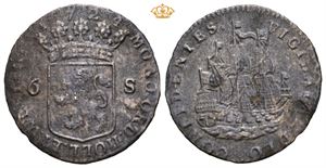 West Friesland. 6 stuiver 1724. (2,76 g). Saltvannskorrosjon/saltwater corrosion