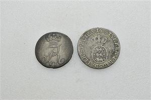 CHRISTIAN VII 1766-1808, KONGSBERG. Lot 2 stk. 1/15 speciedaler 1801 og 8 skilling 1809. S.8 og 2