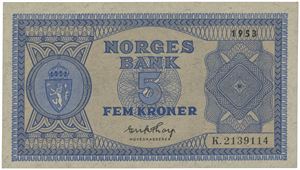 5 kroner 1953. K.2139114.
