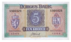 5 kroner 1944. X986928
