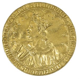 Castille & Leon, Pedri I 1350-1369, dobla of 10 doblas u.år/n.sd. (41,69 g). Imitasjon utført i Praha i det 17.århundre/17th century imitation from Prague