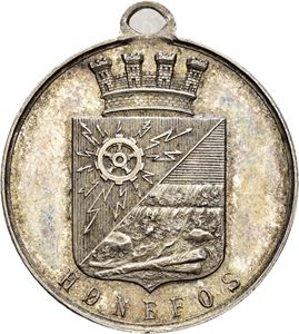 Hønefoss by 50 år 1852-1902. Sølv med hempe. 27 mm