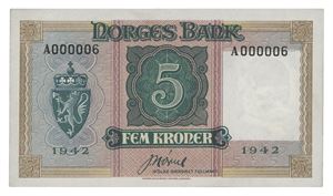 5 kroner 1942. A000006. R.