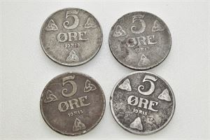 Lott 2 stk. 5 øre 1918 jern og 2 stk. 5 øre 1919 jern