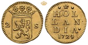 Holland. Gullavslag av 2 stuiver fra 1724. (3,49 g)