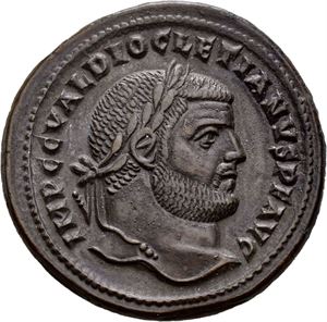 Diocletian 284-305, Æ follis, Cyzicus 295-299 e.Kr. R: Genius stående mot venstre