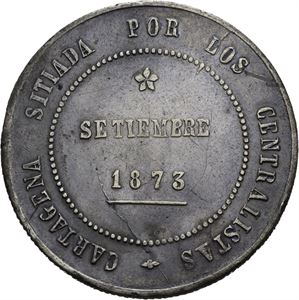 Revolusjonsutmyntning, 10 reales 1873. Riper og merker/scratches and marks