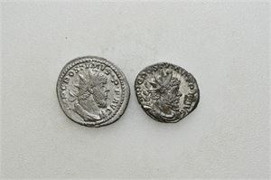 LOT #17. 2 AR antoniniani, Postumus. Both coins are well struck, one with a few earthen deposits. Two coins in lot.