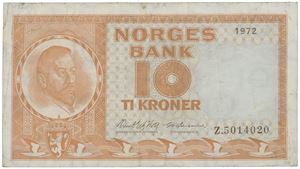 10 kroner 1972. Z.5014020. Erstatningsseddel/replacement note.