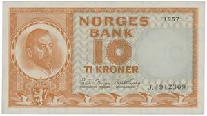 Lott 4 stk. 10 kroner 1957 J, 1957 K, 1958 L og 1958 N.