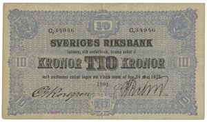 10 kronor 1891. No. C 34946