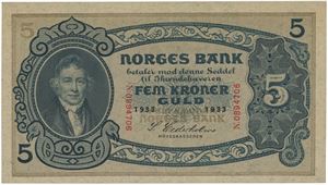 5 kroner 1933. N.0894706.