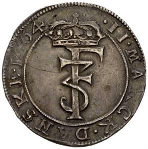 2 mark 1664. Små riper på advers/slight scratches on obverse. S.40. Meget pent eksemplar av det klart sjeldneste årstallet