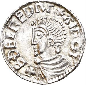 Aethelred II 978-1016, penny long cross type, Lincoln, myntmester Osgut (1,73 g). Svakt buklet/slightly creased