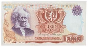1000 kroner 1983. Z0136537. Erstatningsseddel/replacement note