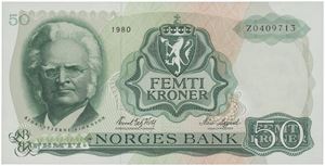 50 kroner 1980. Z0409713. Erstatningsseddel/replacement note.