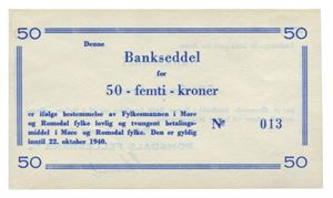 Romsdals Fellesbank a/s, 50 kroner 1940. Nr.013