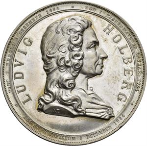 Ludvig Holberg 1684-1885. 1894 utgaven. Sølv. 50 mm. I original eske (delvis defekt)