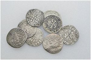 Lot 8 stk. 2 skilling 1654, 1655, 1657, 1658, 1660, 1661, 1662 og 1663.