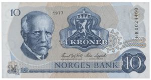 10 kroner 1977. HB0024460. Erstatningsseddel/replacement note