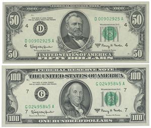 Lot of 2. $100 and $50 1963.