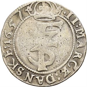 FREDERIK III 1648-1670, CHRISTIANIA, 2 mark 1657. S.41/ -