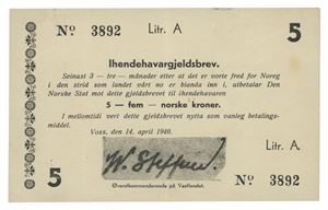 General William Steffens. 5 kroner 1940. No. 3892
