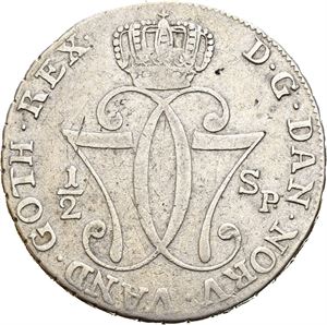 CHRISTIAN VII 1766-1808, KONGSBERG, 1/2 speciedaler 1777. S.6