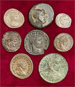 Lot # 14. Mixed lot of 2 Greek coins and 6 Roman coins