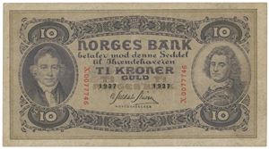 10 kroner 1937. X.0077746. Sjelden/rare