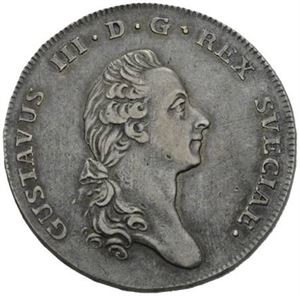 Gustav III, riksdaler 1776. Svake riper på advers/minor scratches on obverse