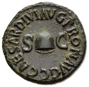 CALIGULA 37-41, Æ quadrans, Roma 40 e.Kr. Innskrift rundt pileus/Innskrift rundt RCC