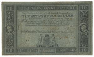 Danish West Indies. 10 vestindiske dalere 1849. No. 3752. Lite hull/minor hole