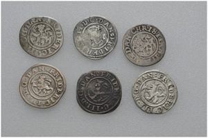 Lot 6 stk. 2 skilling 1648, 1654, 1664, 1666, 1667 og 1669