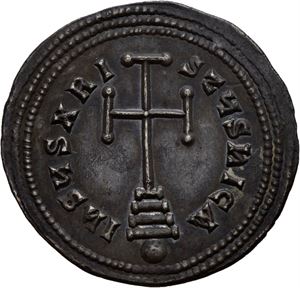 Basil I the Macedonian 867-886, milaresion, Constantinople. Kors på tre trinn/Skrift i 6 linjer