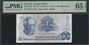 10 kroner 1977 QP0771982 Erstatningsseddel/replacement note