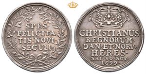 Kronprins Christian`s fødsel 1699. Meybusch. Sølv. 25 mm