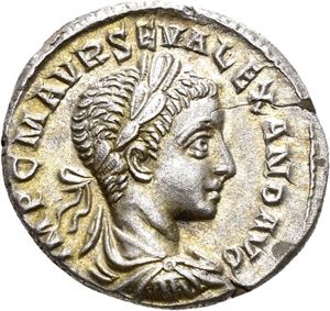 SEVERUS ALEXANDER 222-235, denarius, Roma 222-228 e.Kr. R: Aequitas stående mot venstre. Liten pregesprekk/minor striking crack