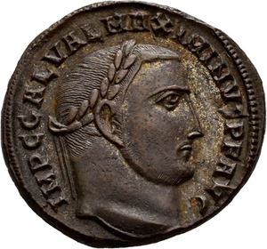 Maximinus II 310-313, Æ follis, Antiokia, 3120 e.Kr. R: Genius stående mot venstre