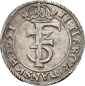 FREDERIK III 1648-1670, CHRISTIANIA, 2 mark 1651. S.38